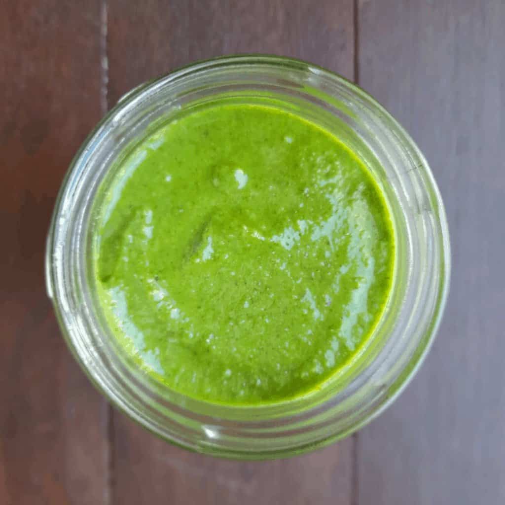 An easy delicious garden pesto made with nasturtium leaves