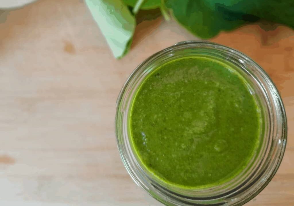 An easy delicious garden pesto made with nasturtium leaves